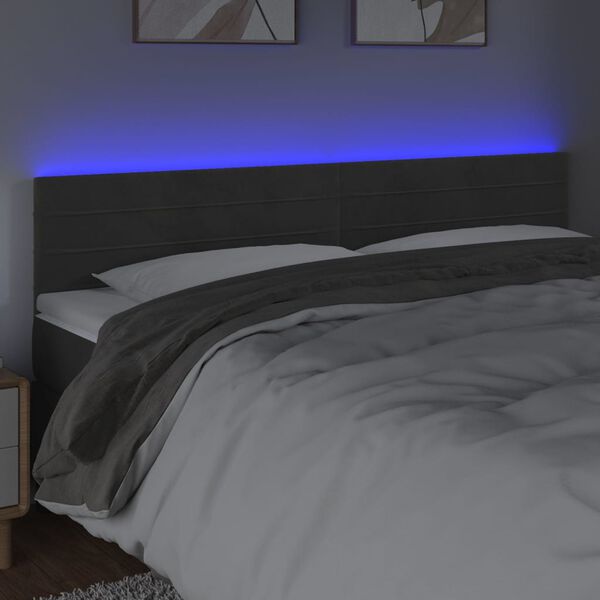 vidaXL Testiera a LED Grigio Scuro 180x5x78/88 cm in Velluto