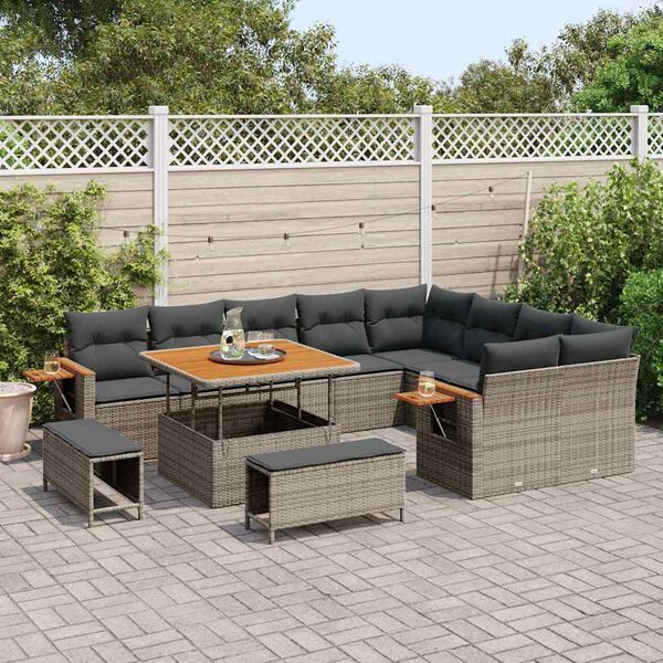 vidaXL Set Divano da Giardino con cuscino 13 pcs Grigio polyrattan