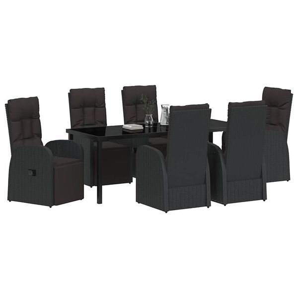 vidaXL Set da Pranzo per Giardino con cuscino 7 pcs Nero polyrattan