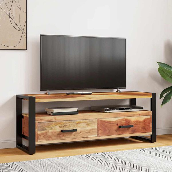 vidaXL Mobile Porta TV 120x35x45 cm Legno Massello con Finitura Ambra