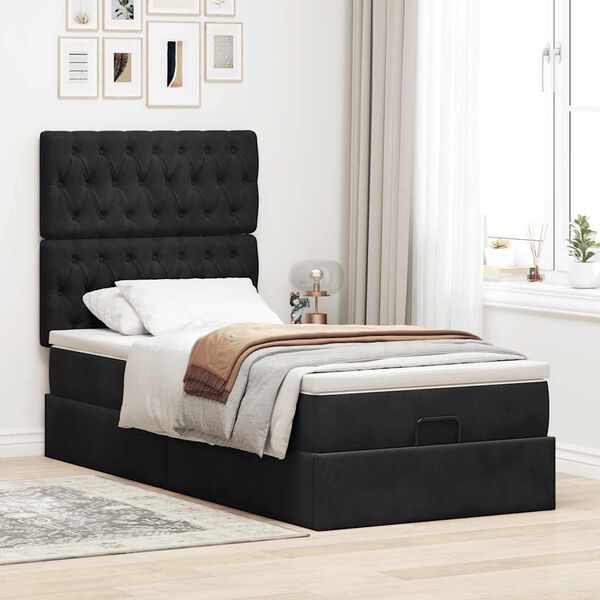 vidaXL Struttura Letto Pouf con Materassi Nero 90x190 cm in Velluto