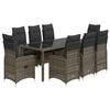 vidaXL Set Bistr&ograve; da Giardino 9 pz con Cuscini in Polyrattan Grigio