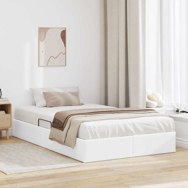 vidaXL Letto con Contenitore Bianco Puro 120 x 190 cm Pelle sintetica