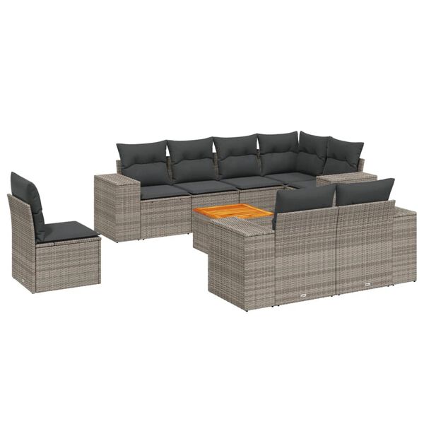 vidaXL Set Divano da Giardino 9 pz con Cuscini Grigio in Polyrattan