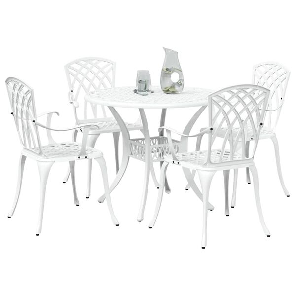 vidaXL Set da Pranzo per Giardino 5 pcs Bianco Alluminio