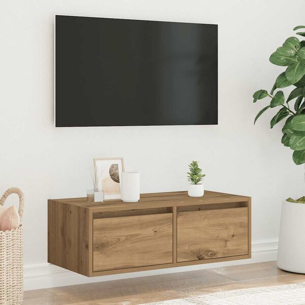 vidaXL Mobile Porta TV con Luci LED Rovere Artigianale 75x35,5x25 cm
