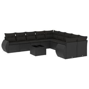 vidaXL Set Divani da Giardino 11 pz con Cuscini in Polyrattan Nero