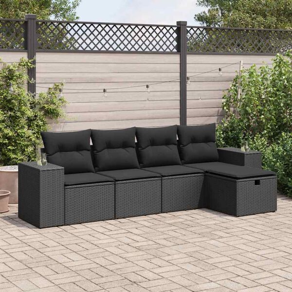 vidaXL Set Divani da Giardino 5 pz con Cuscini in Polyrattan Nero