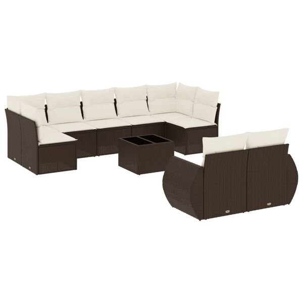 vidaXL Set Divani da Giardino 10pz con Cuscini in Polyrattan Marrone