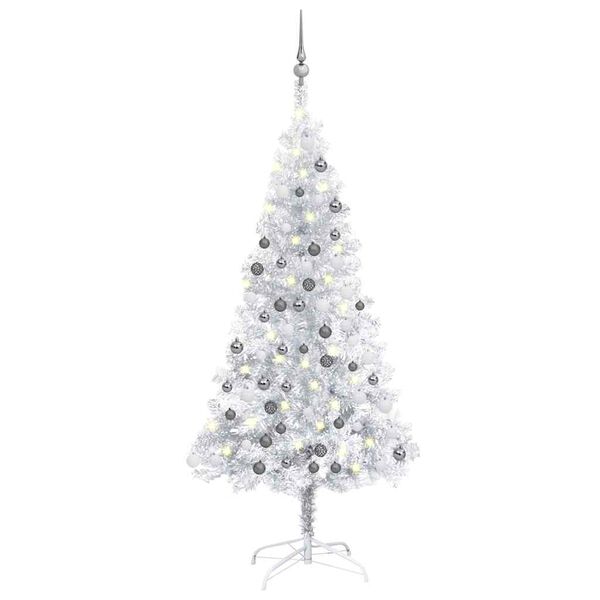 vidaXL Albero di Natale Preilluminato con Palline Argento 150 cm PET
