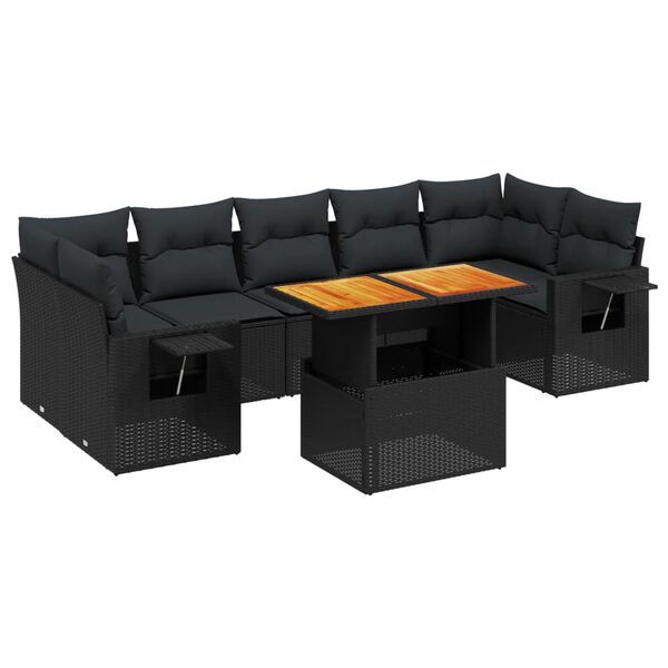 vidaXL Set Divani da Giardino con Cuscini 8 pz Nero in Polyrattan