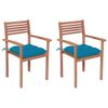 vidaXL Sedie da Giardino 2 pz con Cuscini Azzurro in Massello di Teak