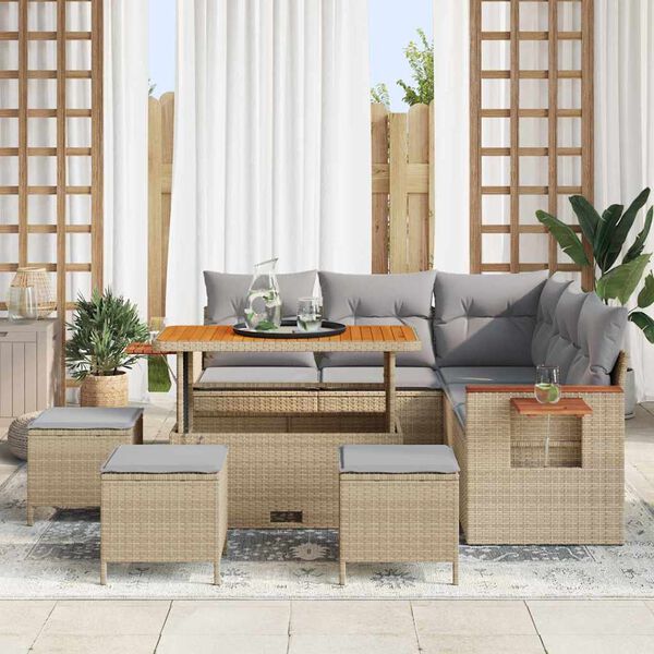 vidaXL Set Divano da Giardino 10 pcs Beige e Grigio Chiaro polyrattan