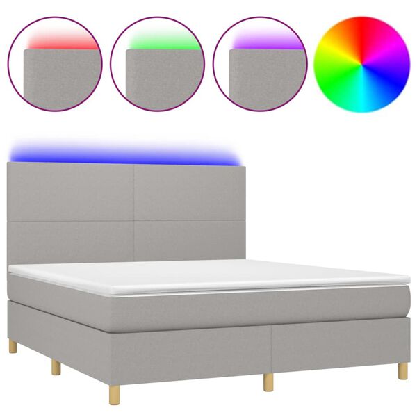 vidaXL Letto a Molle Materasso e LED Grigio Chiaro 180x200 cm Tessuto