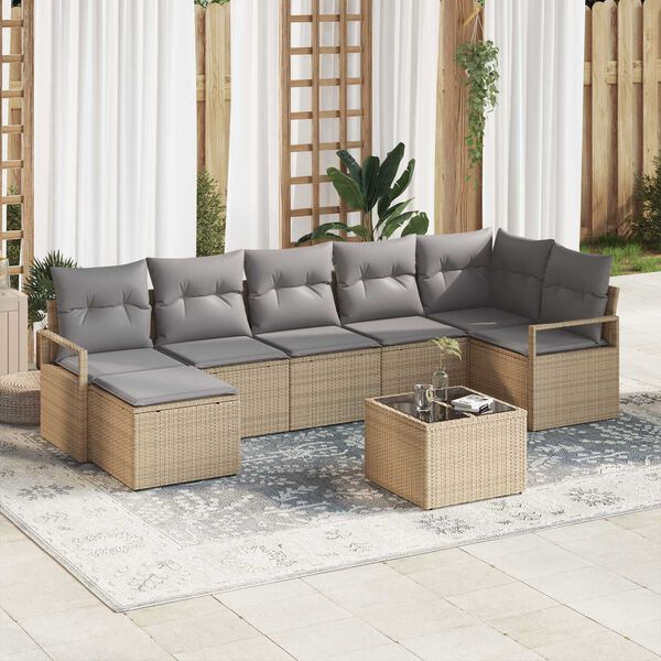 vidaXL Set di divani 8 pcs Beige e Grigio Chiaro polyrattan