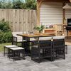 vidaXL Set da Pranzo da Giardino 9 pz con Cuscini Nero in Polyrattan