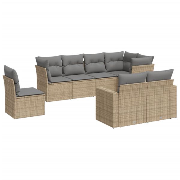 vidaXL Set Divano da Giardino 8 pz con Cuscini Beige in Polyrattan