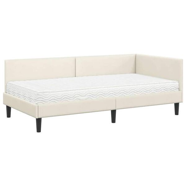vidaXL Struttura Letto Angolare con Materasso 2 pcs Crema Velluto
