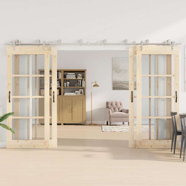 vidaXL Kit Binari Porta Scorrevole 366 cm Acciaio Inossidabile Argento