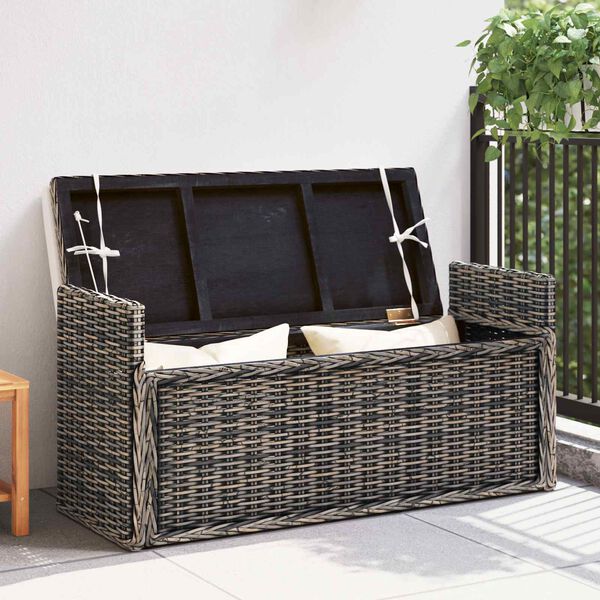 vidaXL Panchina con contenitore Nero Lavato 110 x 40 x 50 cm Rattan