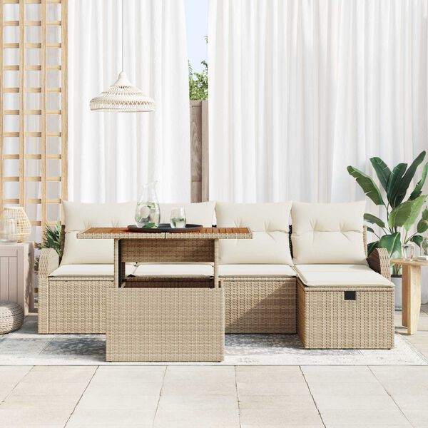 vidaXL Set Divano da Giardino con cuscino 6 pcs Beige polyrattan