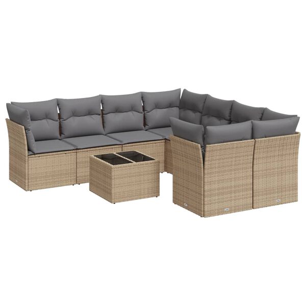 vidaXL Set Divano da Giardino 9 pz con Cuscini Beige in Polyrattan