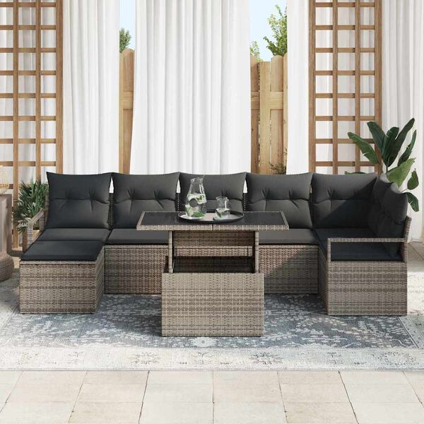 vidaXL Set Divano da Giardino 8 pcs Grigio Poly Rattan