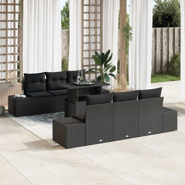 vidaXL Set di divani con cuscino 7 pcs Nero polyrattan