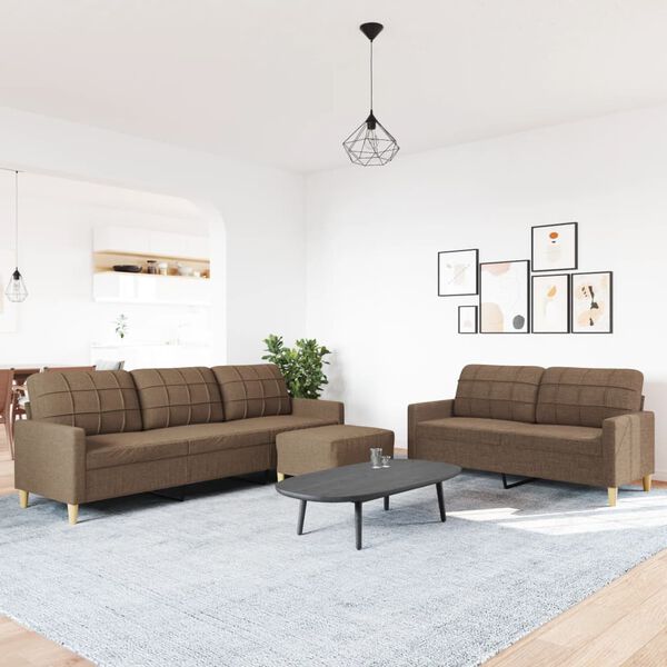 vidaXL Set di Divani 3 pz con Poggiapiedi Marrone in Tessuto