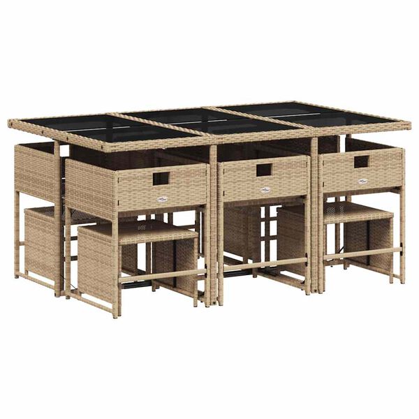 vidaXL Set Pranzo da Giardino 11 pz con Cuscini Beige Misto Polyrattan