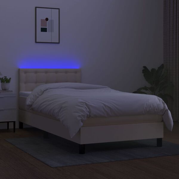 vidaXL Letto a Molle con Materasso e LED Crema 100x200cm in Tessuto