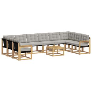 vidaXL Set di divani da esterno 11 pz Bianco e Grigio Chiaro