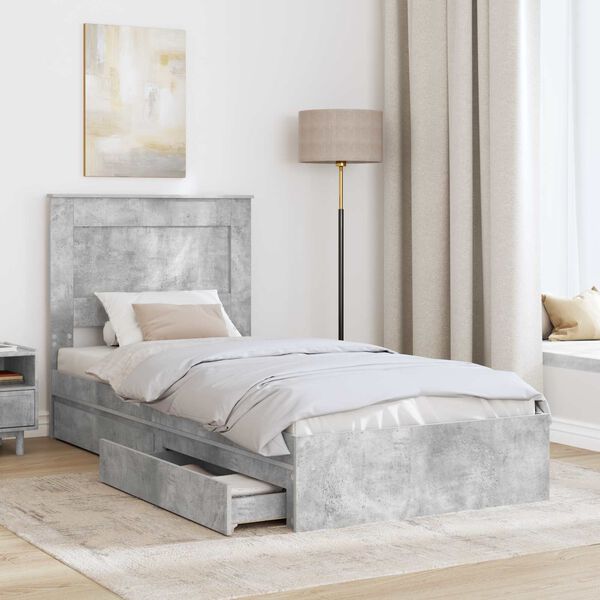 vidaXL Letto con Contenitore con testiera Grigio cemento 90 x 200 cm