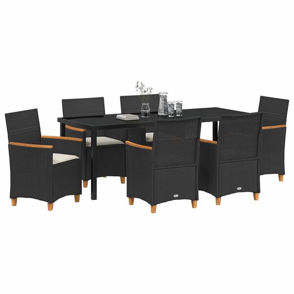 vidaXL Set da Pranzo per Giardino 7 pcs Nero polyrattan