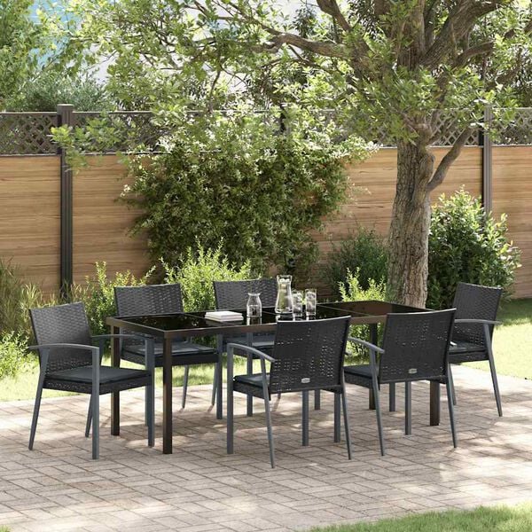 vidaXL Set da Pranzo per Giardino 7 pcs Nero e Grigio Rattan in PE