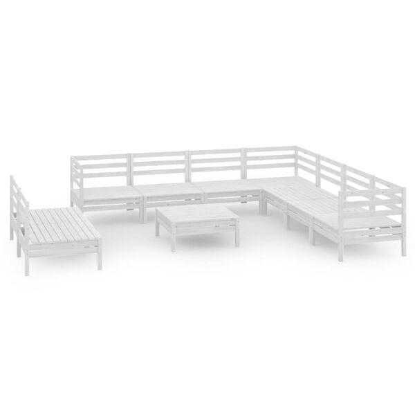 vidaXL Set Salotto da Giardino 10 pz in Legno Massello di Pino Bianco