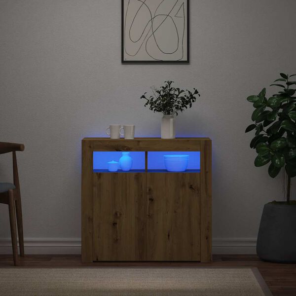 vidaXL Credenza con Luci LED Artigianale 80x35x75 cm in Truciolato