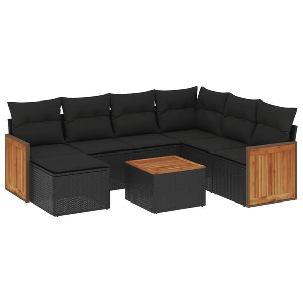 vidaXL Set Divani da Giardino con Cuscini 8 pz Nero in Polyrattan