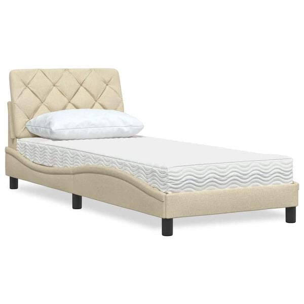 vidaXL Letto con Materasso Crema 90x200 cm in Tessuto