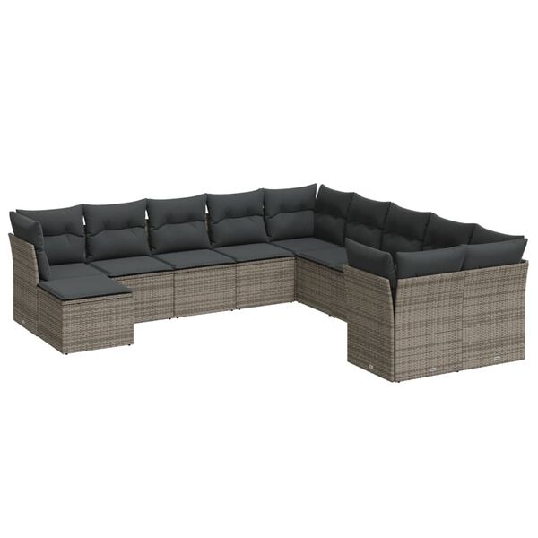 vidaXL Set Divani da Giardino 11 pz con Cuscini in Polyrattan Grigio