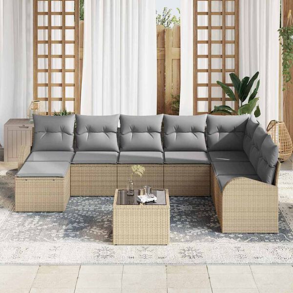 vidaXL Set di divani 9 pcs Beige e grigio chiaro polyrattan