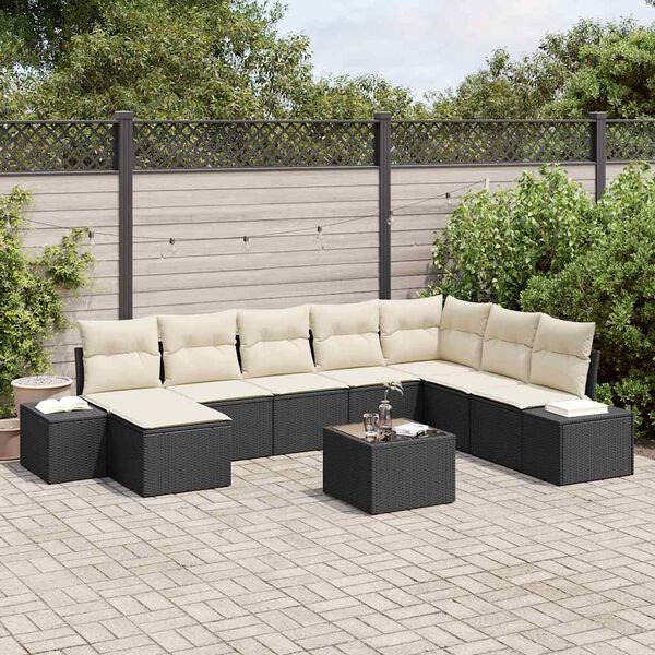 vidaXL Set Divano da Giardino 8 pcs Nero e Crema polyrattan