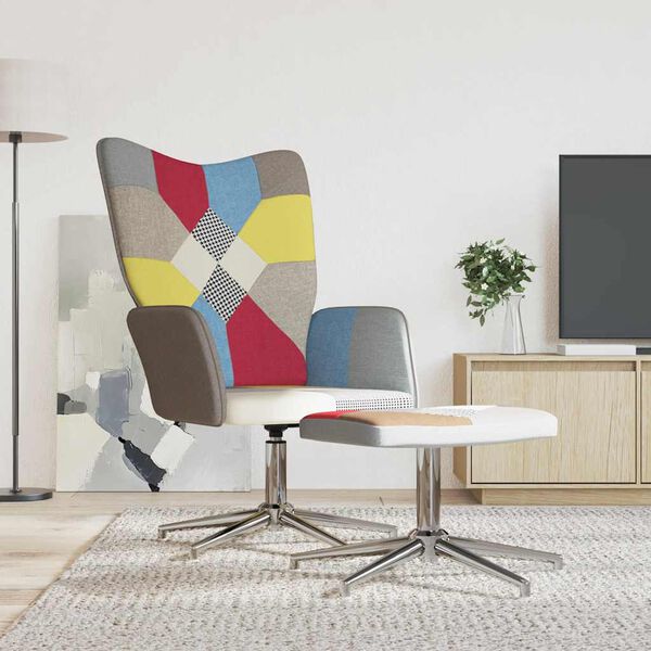 vidaXL Sedia Relax con Sgabello in Tessuto Patchwork