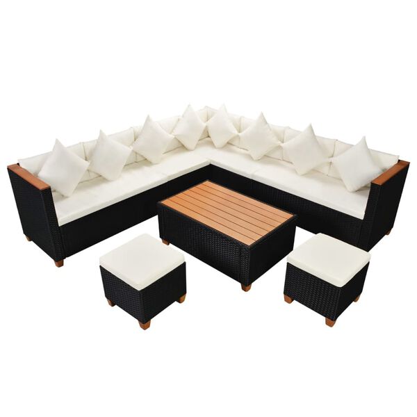 vidaXL Set Divani da Giardino 7 pz con Cuscini in Polyrattan Nero