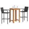 vidaXL Set Bar da Giardino 3 pz Nero in Legno Acacia e Polyrattan