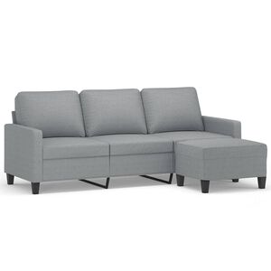 vidaXL Divano a 3 Posti con Poggiapiedi Grigio Chiaro 180cm in Tessuto