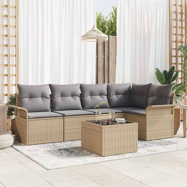 vidaXL Set Divano da Giardino con cuscino 6 pcs Beige polyrattan