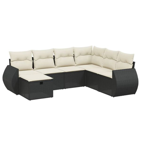 vidaXL Set Divani da Giardino con Cuscini 7pz Nero Polyrattan