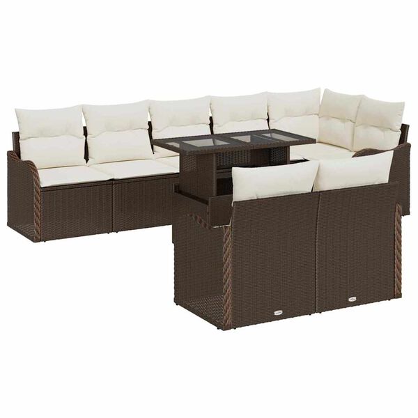 vidaXL Set di relax con cuscino 9 pcs Marrone Poly Rattan