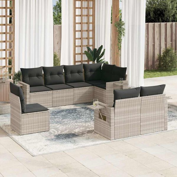 vidaXL Set Divano da Giardino 8pz con Cuscini Grigio Chiaro Polyrattan